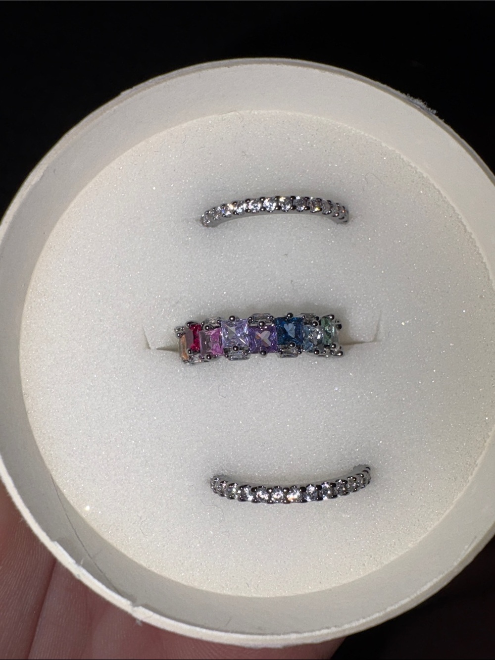 bp Sterling Silver Rainbow Gemstone Ring Trio